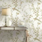 York Designer Series Bird & Blossom Chinoserie White & Gold Wallpaper | Wallpaper Twins York Designer Series Bird & Blossom Chinoserie White & Gold Wallpaper - SKU KT2174