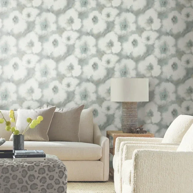 York Designer Series Blended Floral Aqua Wallpaper | Wallpaper Twins York Designer Series Blended Floral Aqua Wallpaper - SKU EV3961