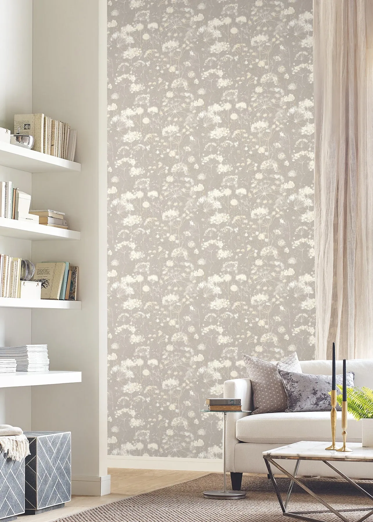 York Designer Series Botanical Fantasy Soft Taupe Peel & Stick Wallpaper - SKU PSW1605RL