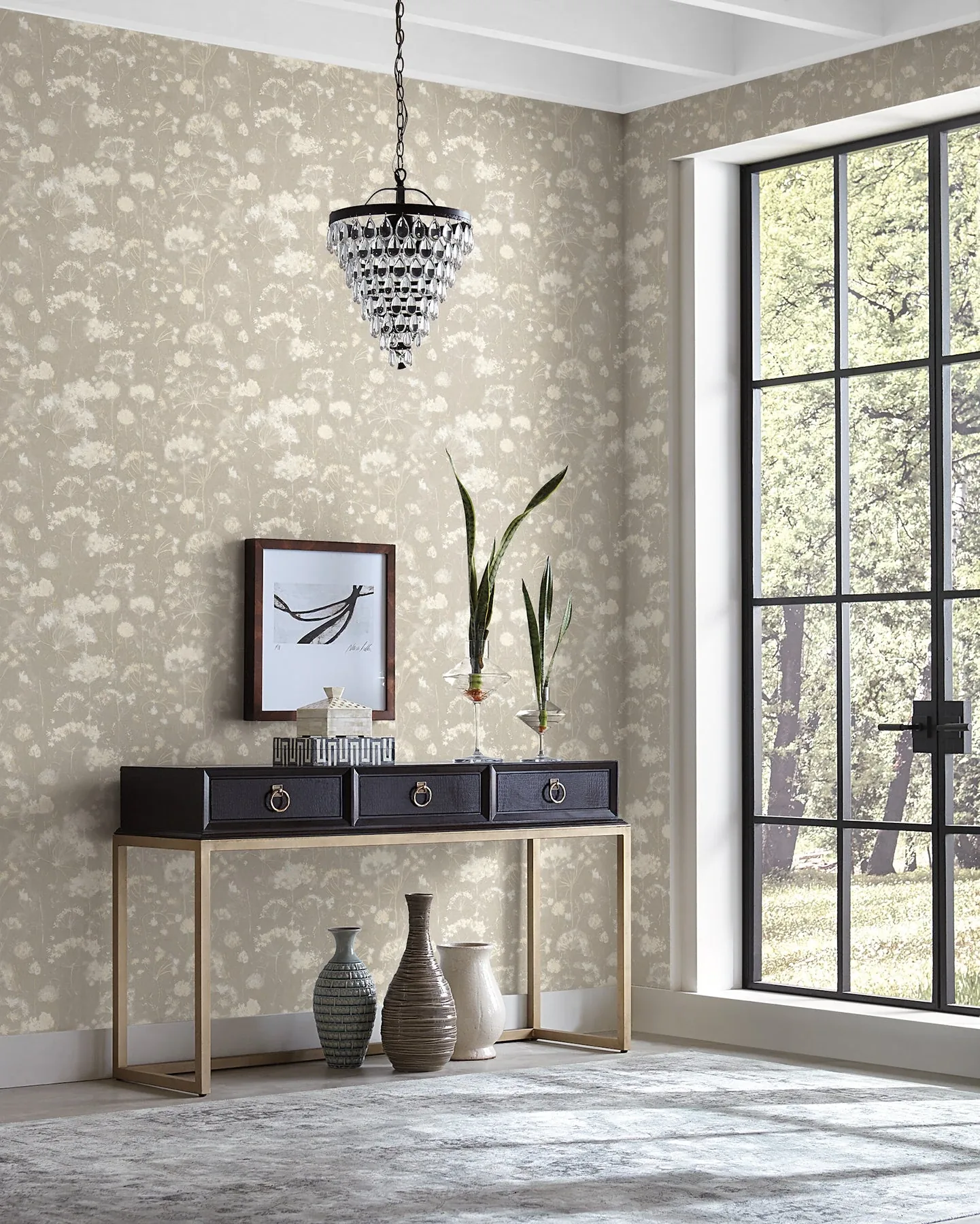 York Designer Series Botanical Fantasy Soft Taupe Peel & Stick Wallpaper - SKU PSW1605RL