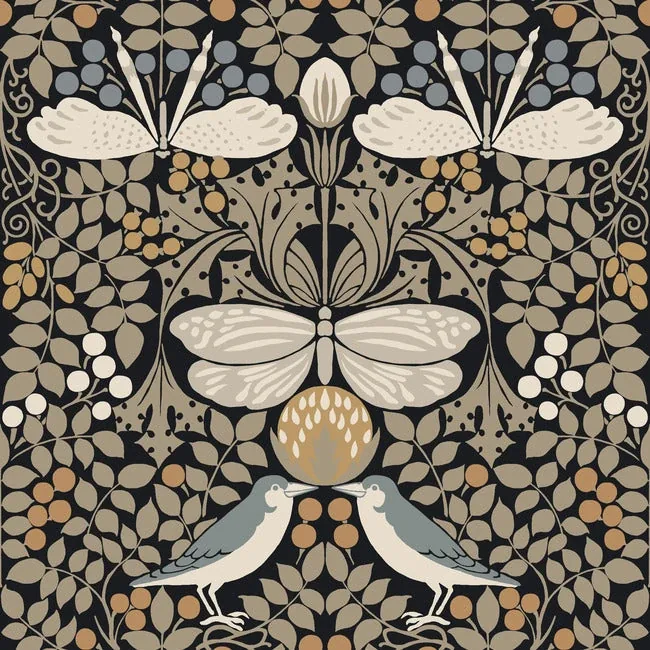 AC9162 | Butterfly Garden Black Metallic Wallpaper