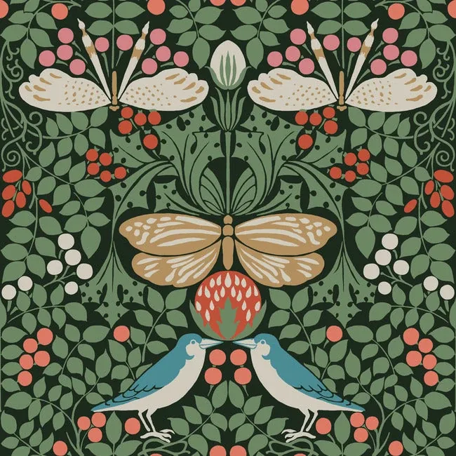 AC9161 | Butterfly Garden Green Metallic Wallpaper