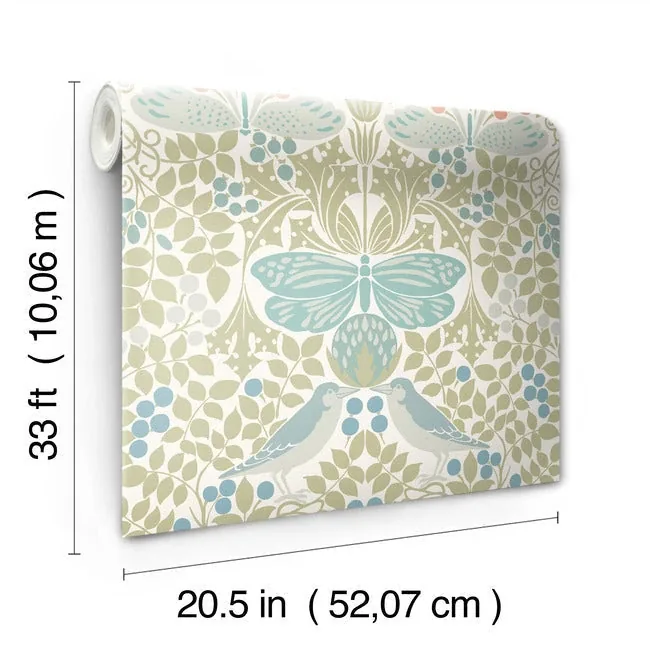 York Designer Series Butterly Garden Green & Blue Wallpaper - SKU AC9164