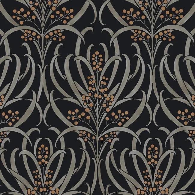 AC9145 | Calluna Black & Gold Metallic Wallpaper