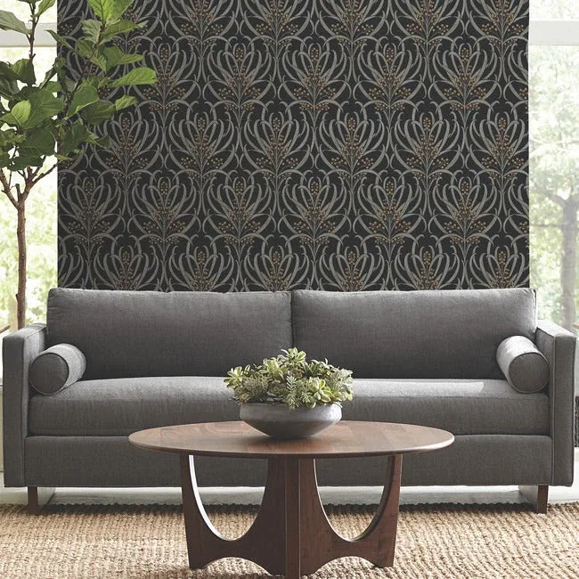York Designer Series Calluna Black & Gold Metallic Wallpaper - SKU AC9145