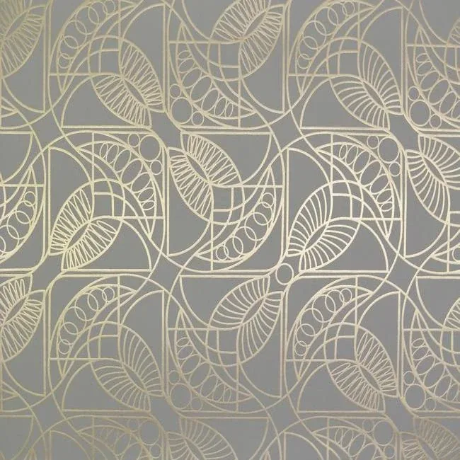 NW3525 | Cartouche Grey & Gold Wallpaper