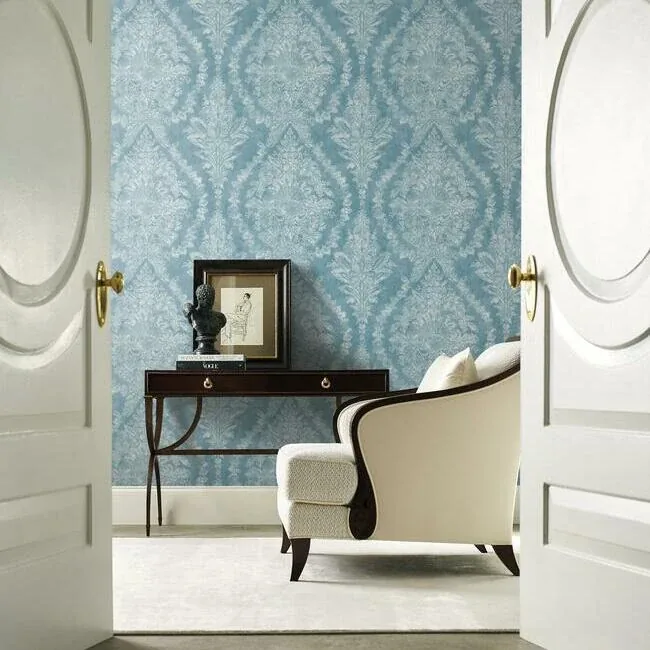 York Designer Series Charleston Damask Blue Wallpaper - SKU KT2213