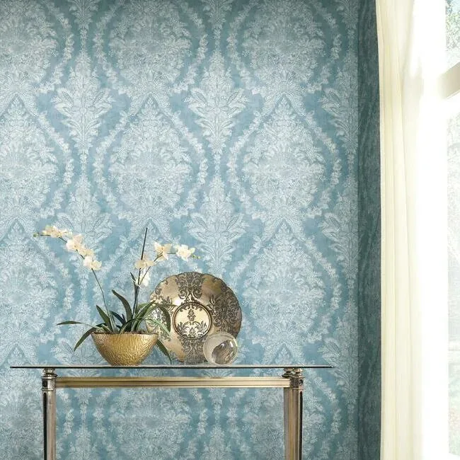 York Designer Series Charleston Damask Blue Wallpaper - SKU KT2213
