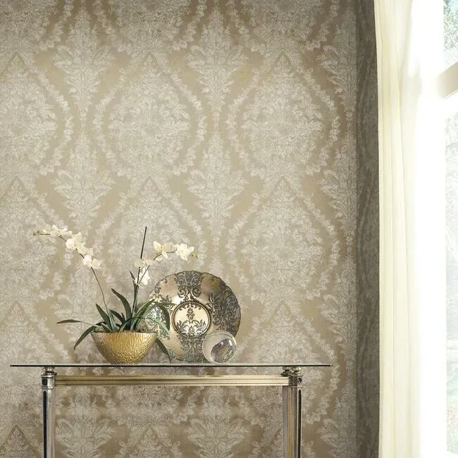 York Designer Series Charleston Damask Bronze Wallpaper - SKU KT2217