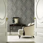 York Designer Series Charleston Damask Grey Wallpaper - SKU KT2216