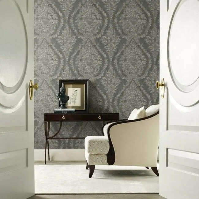 York Designer Series Charleston Damask Grey Wallpaper - SKU KT2216