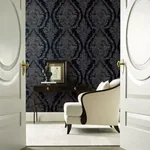 York Designer Series Charleston Damask Navy Wallpaper - SKU KT2215