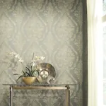 York Designer Series Charleston Damask Silver Wallpaper - SKU PM9309