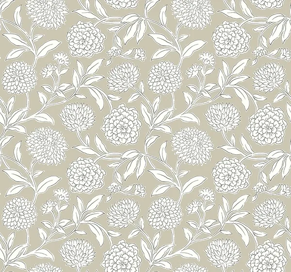 York Designer Series Chatsworth Garden Taupe Floral Trail Wallpaper - SKU VP1363