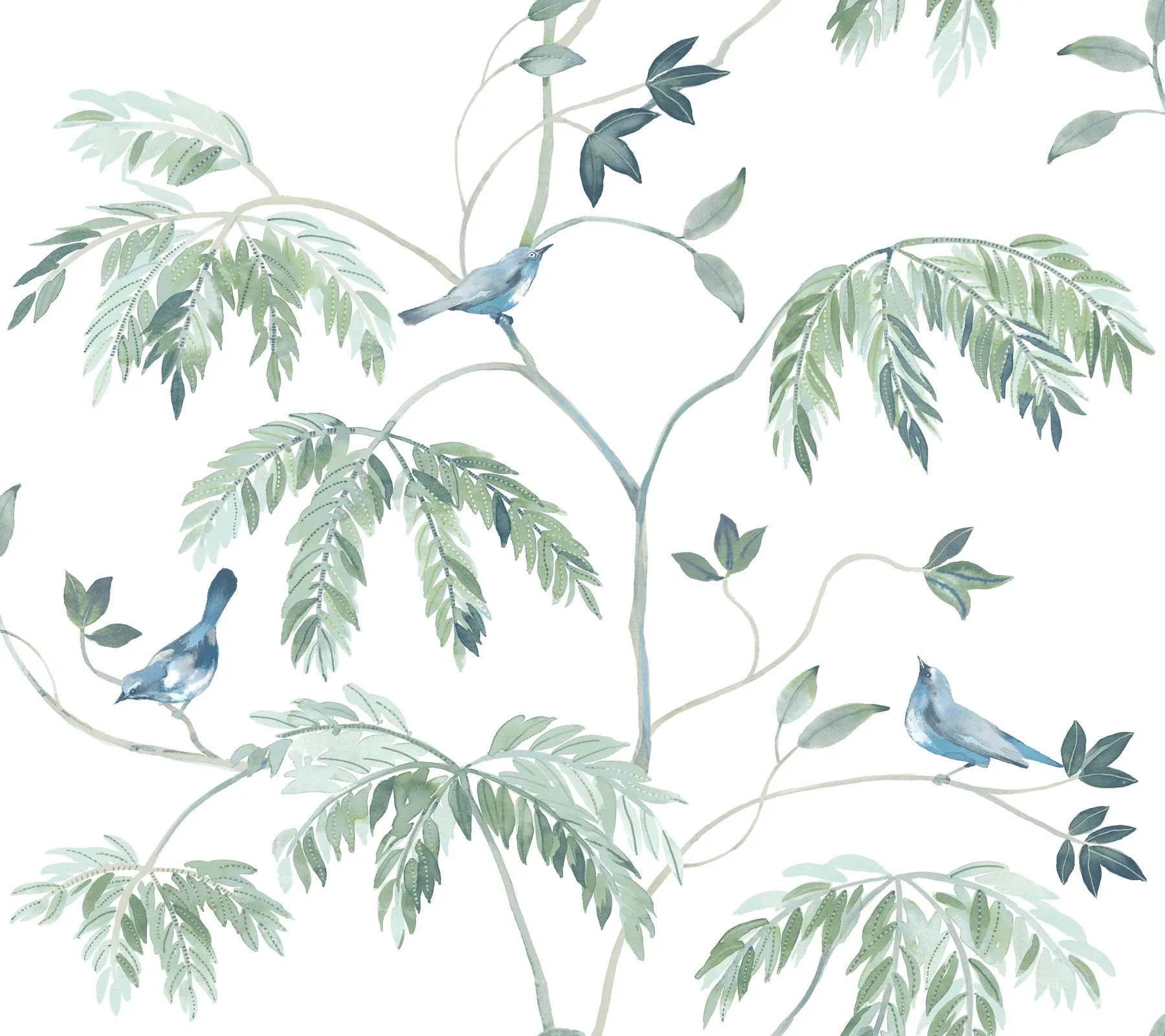 LL3249 | Cillian Blue Botanical Bird Trail Wallpaper