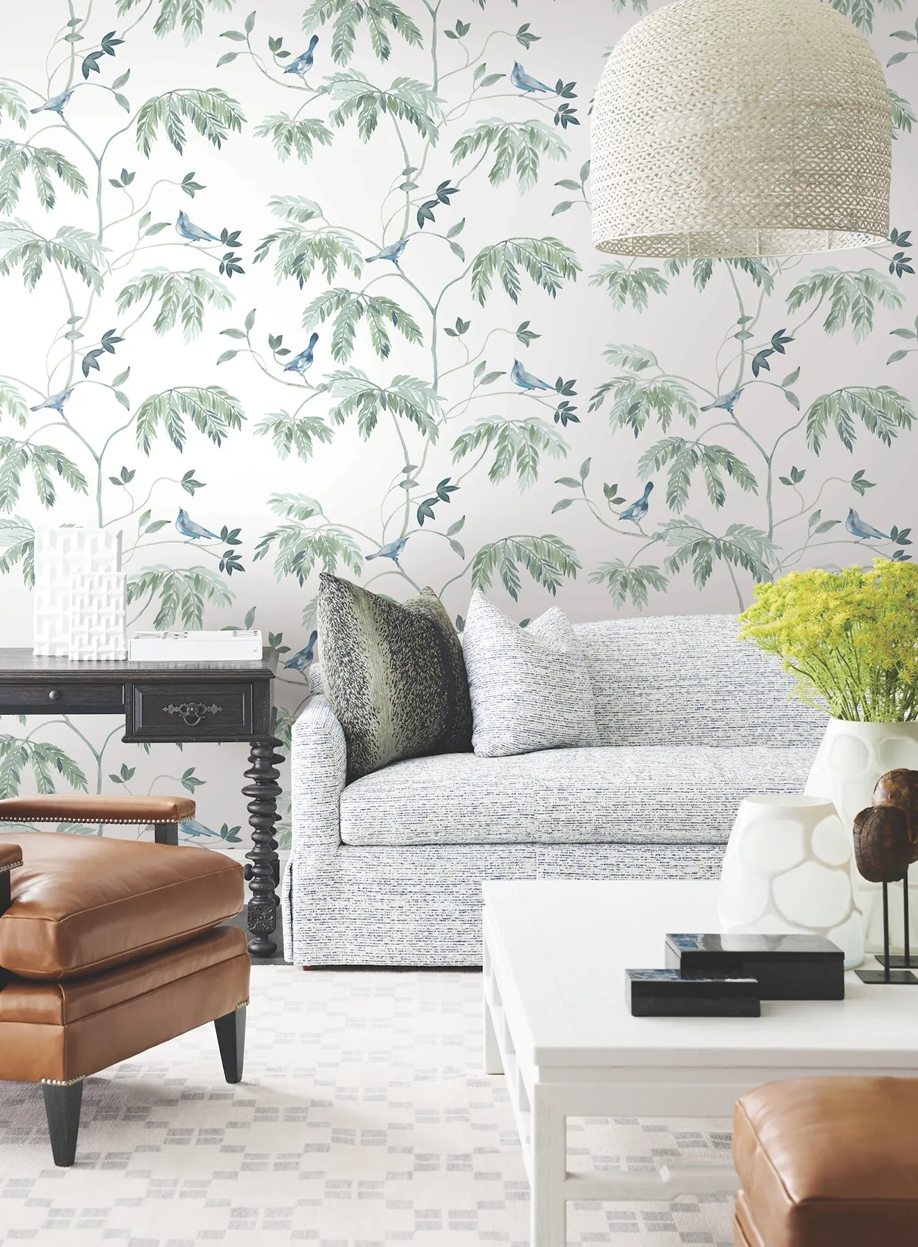 York Designer Series Cillian Blue Botanical Bird Trail Wallpaper - SKU LL3249