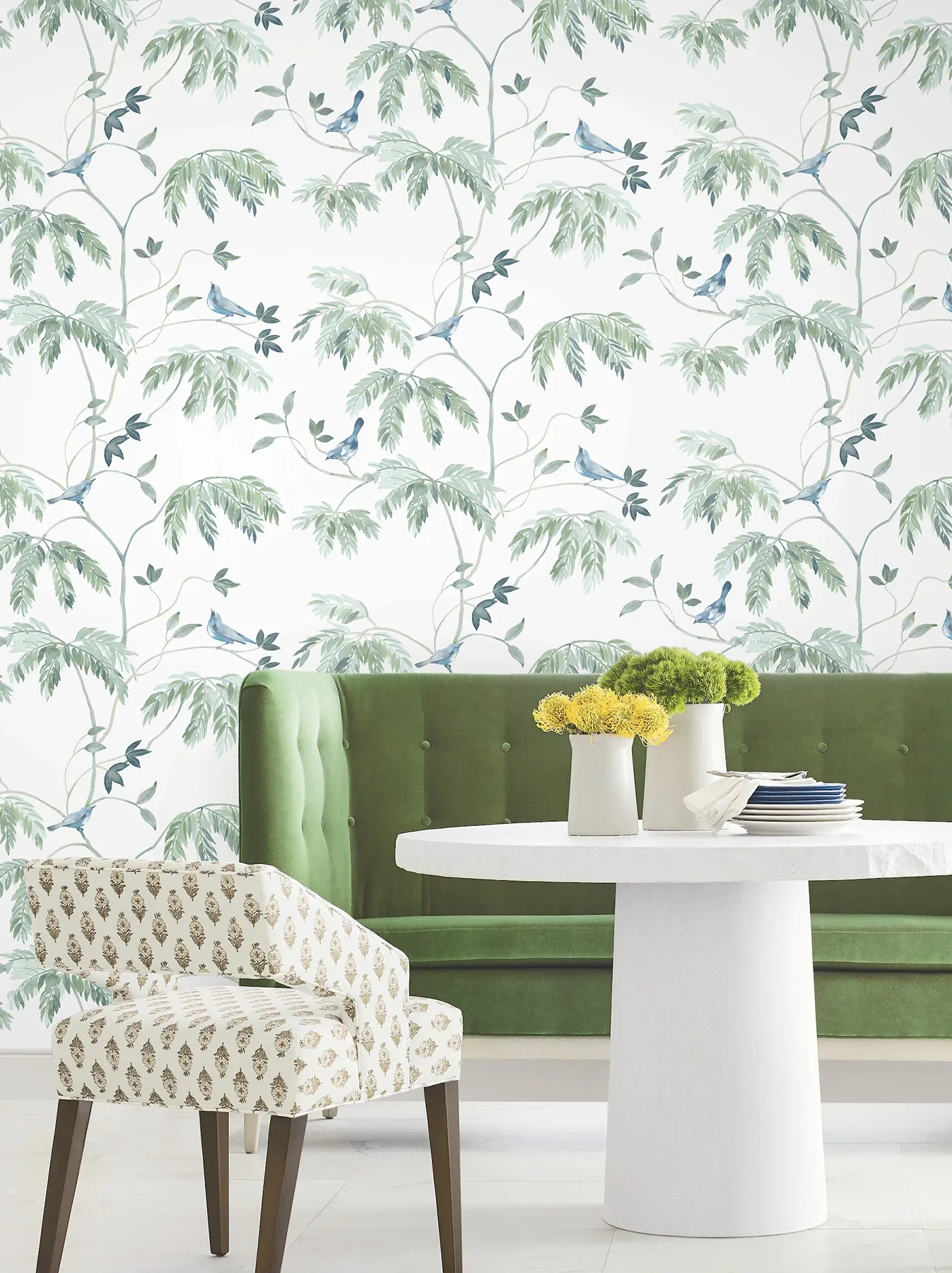 York Designer Series Cillian Blue Botanical Bird Trail Wallpaper - SKU LL3249