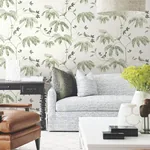 York Designer Series Cillian Dark Green Botanical Bird Trail Wallpaper - SKU LL3251