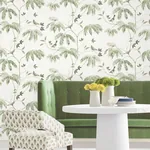 York Designer Series Cillian Dark Green Botanical Bird Trail Wallpaper - SKU LL3251