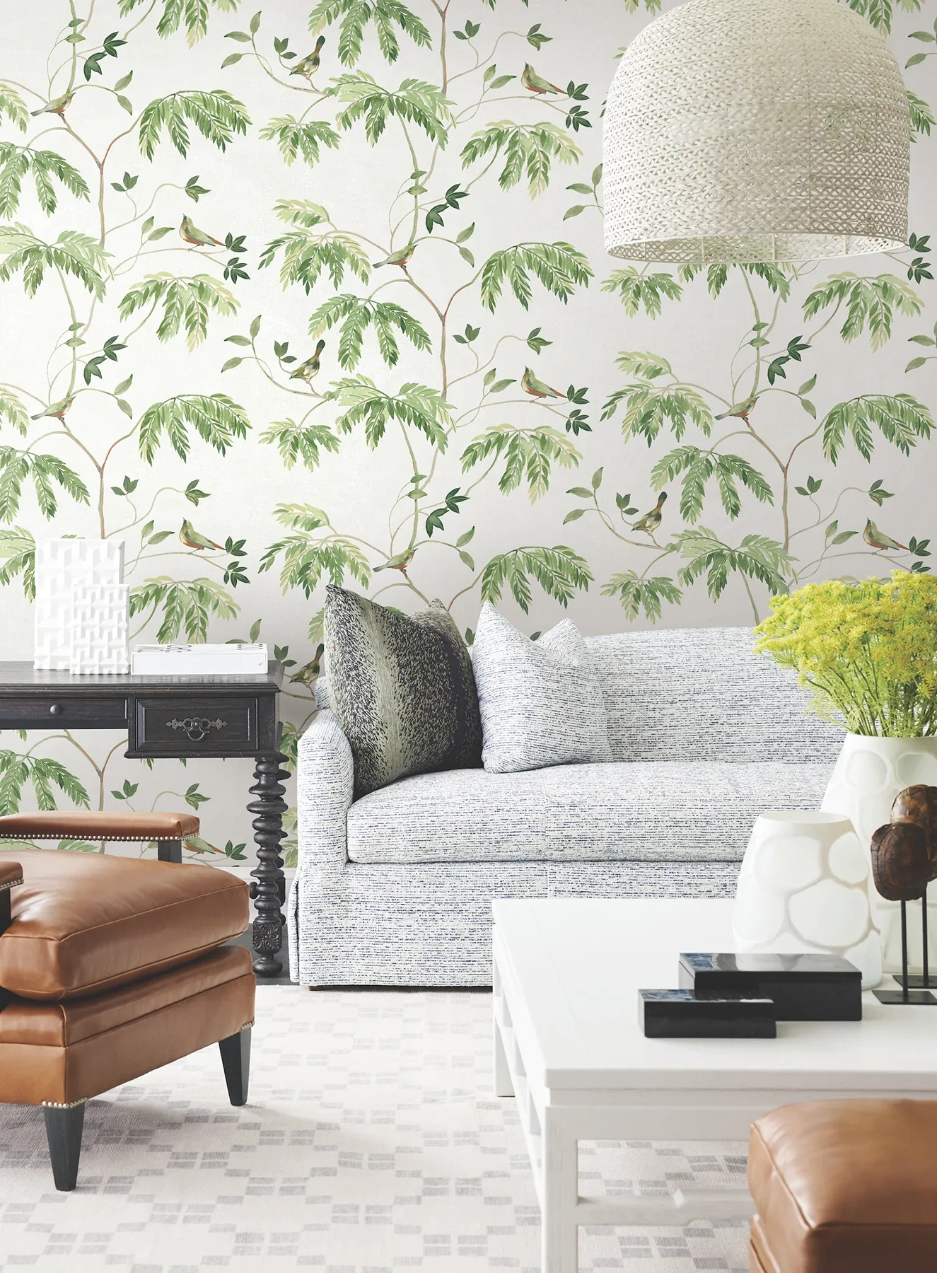 York Designer Series Cillian Green Botanical Bird Trail Wallpaper - SKU LL3250