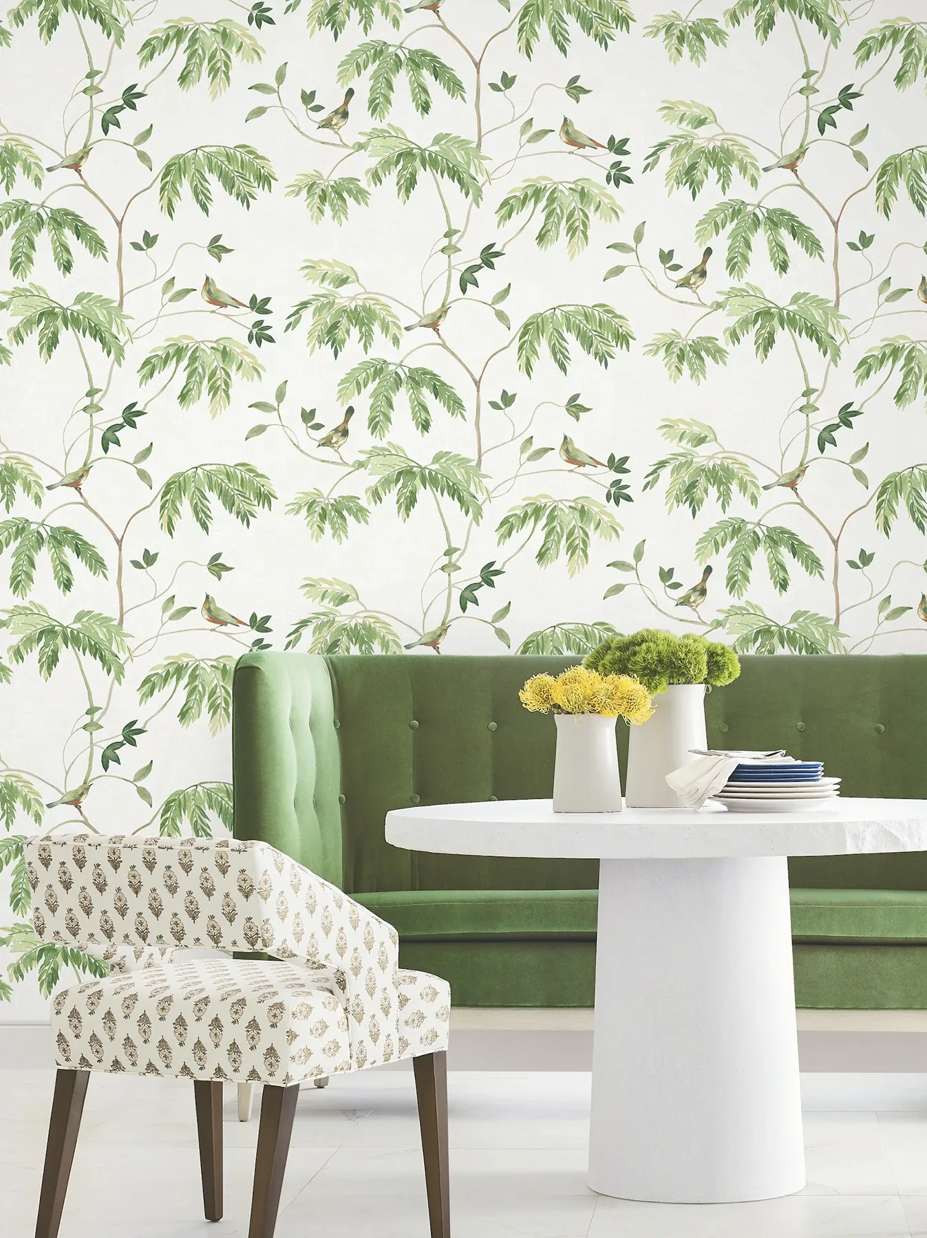 York Designer Series Cillian Green Botanical Bird Trail Wallpaper - SKU LL3250