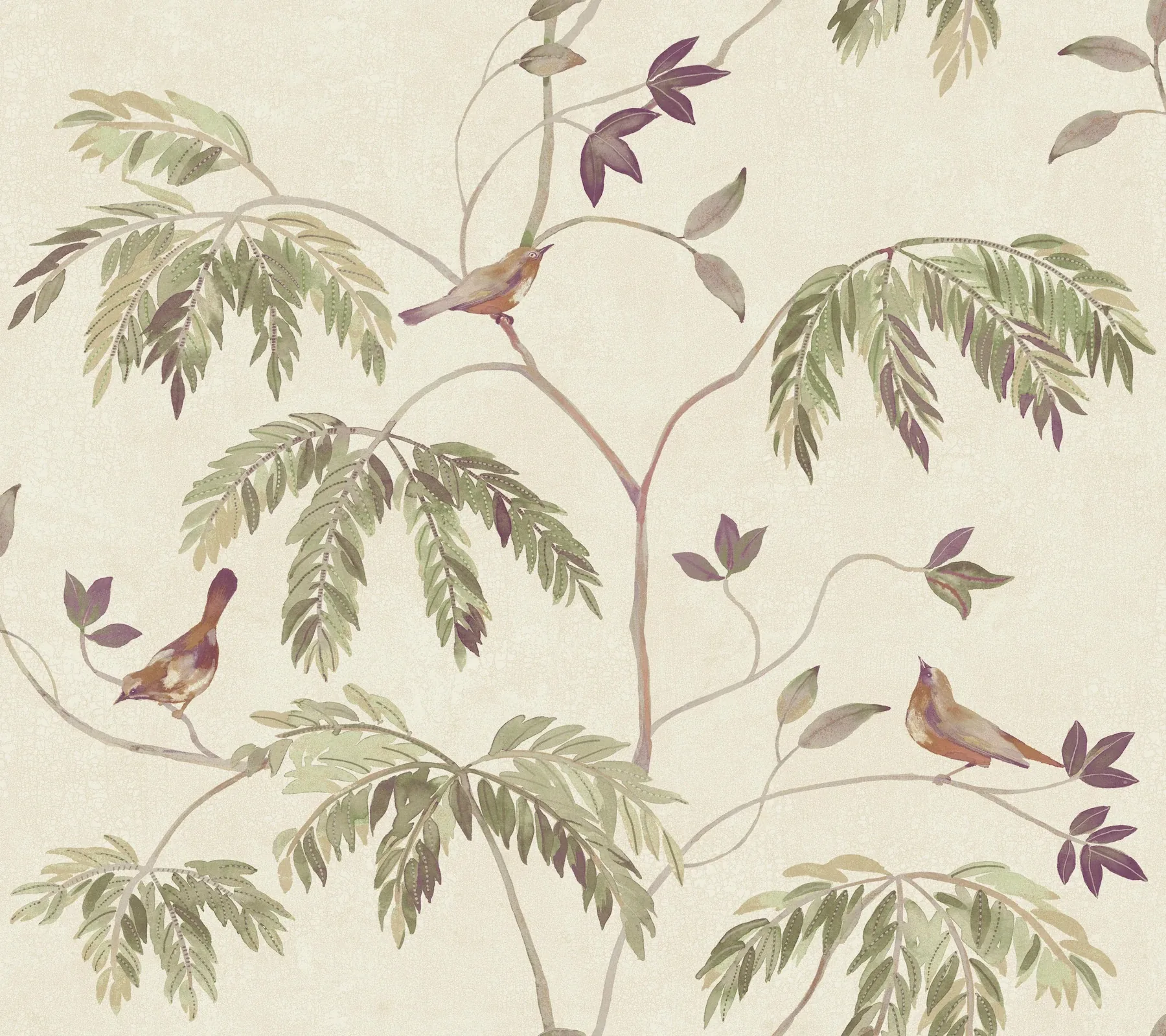 York Designer Series Cillian Plum Botanical Bird Trail Wallpaper - SKU LL3248