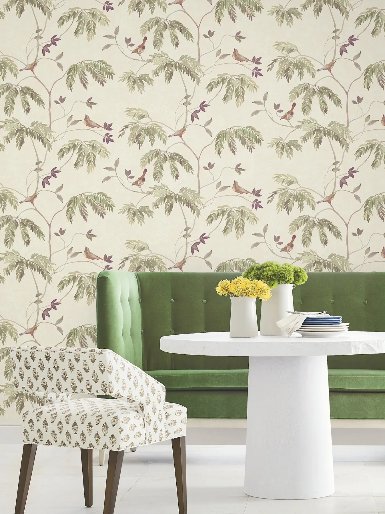 York Designer Series Cillian Plum Botanical Bird Trail Wallpaper - SKU LL3248