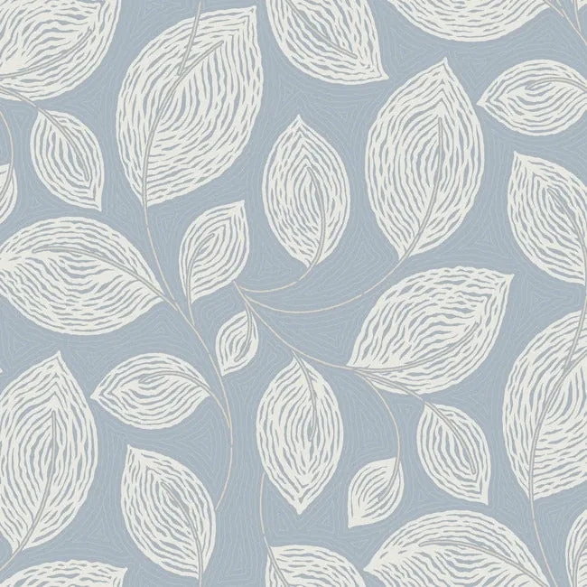 EV3925 | Contoured Leaves Indigo Blue Wallpaper