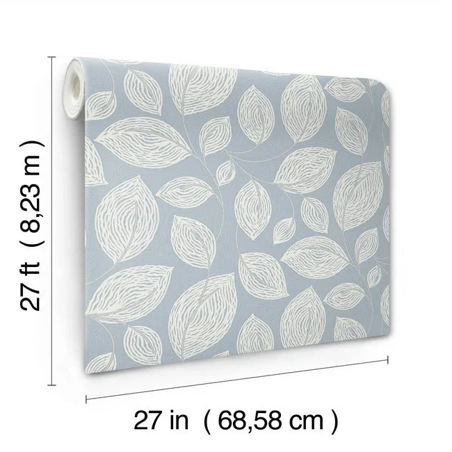 York Designer Series Contoured Leaves Indigo Blue Wallpaper - SKU EV3925