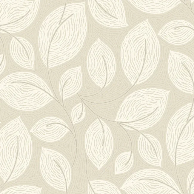 EV3923 | Contoured Leaves Sand Wallpaper