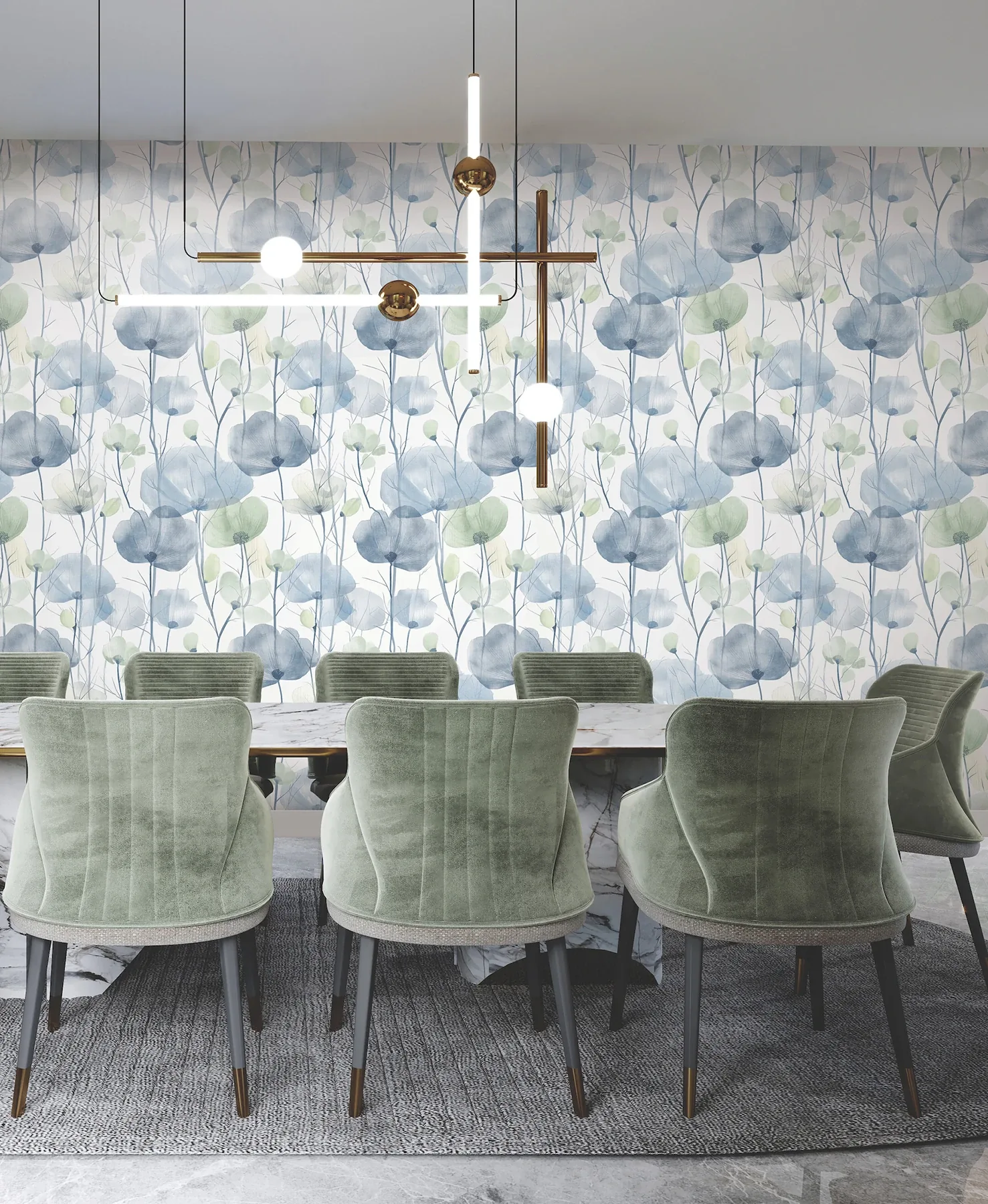 York Designer Series Cotswolds Poppies Blue Floral Wallpaper - SKU VR1535