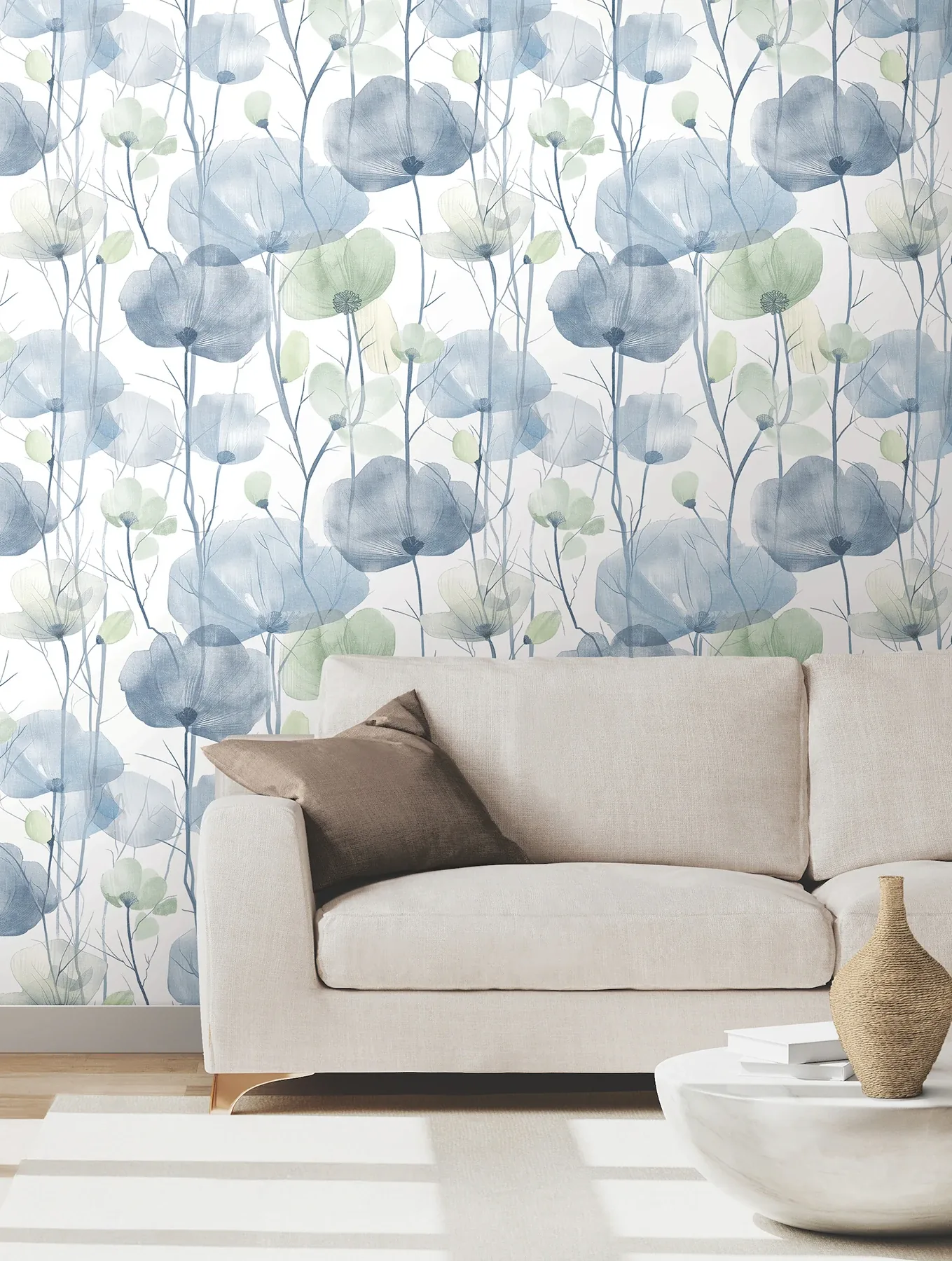 York Designer Series Cotswolds Poppies Blue Floral Wallpaper - SKU VR1535