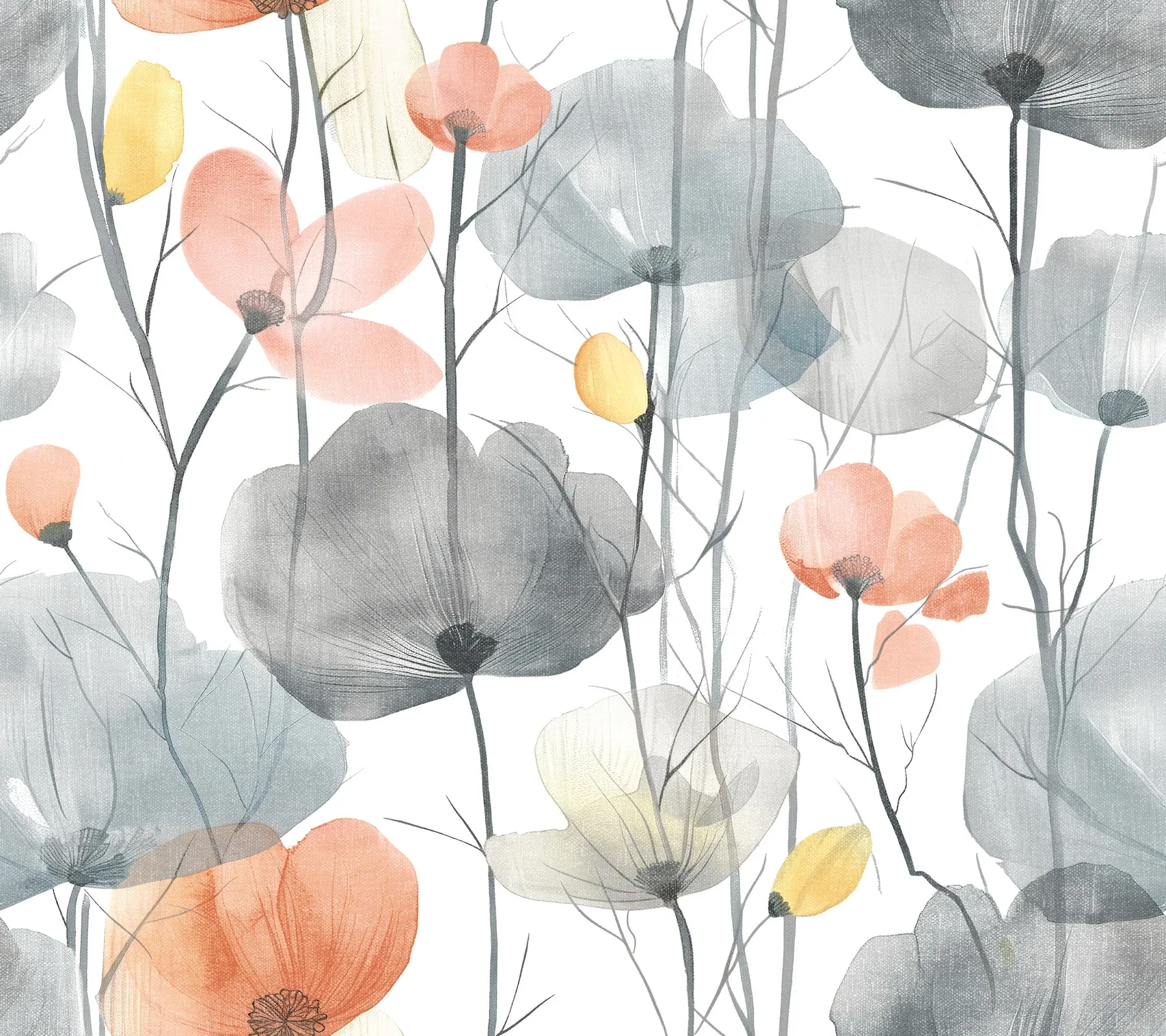 VR1537 | Cotswolds Poppies Coral Floral Wallpaper