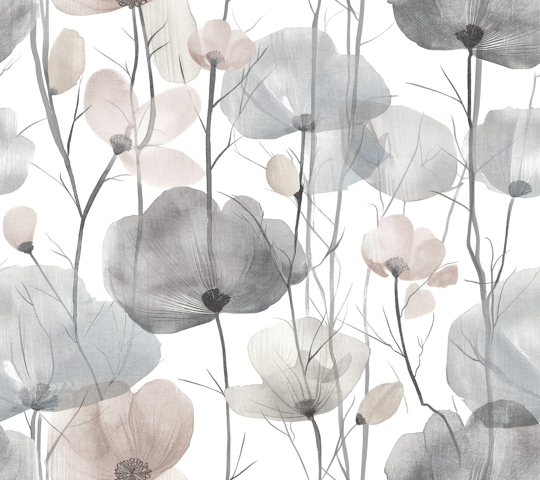 VR1534 | Cotswolds Poppies Grey Floral Wallpaper
