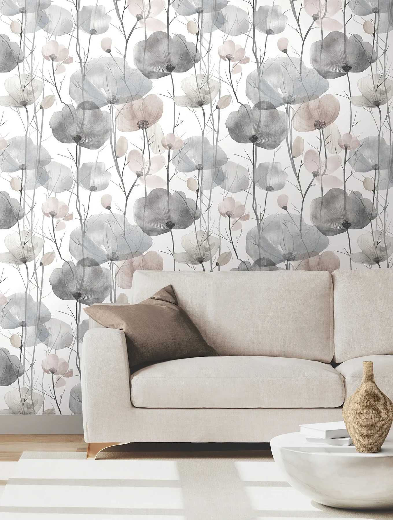 York Designer Series Cotswolds Poppies Grey Floral Wallpaper - SKU VR1534