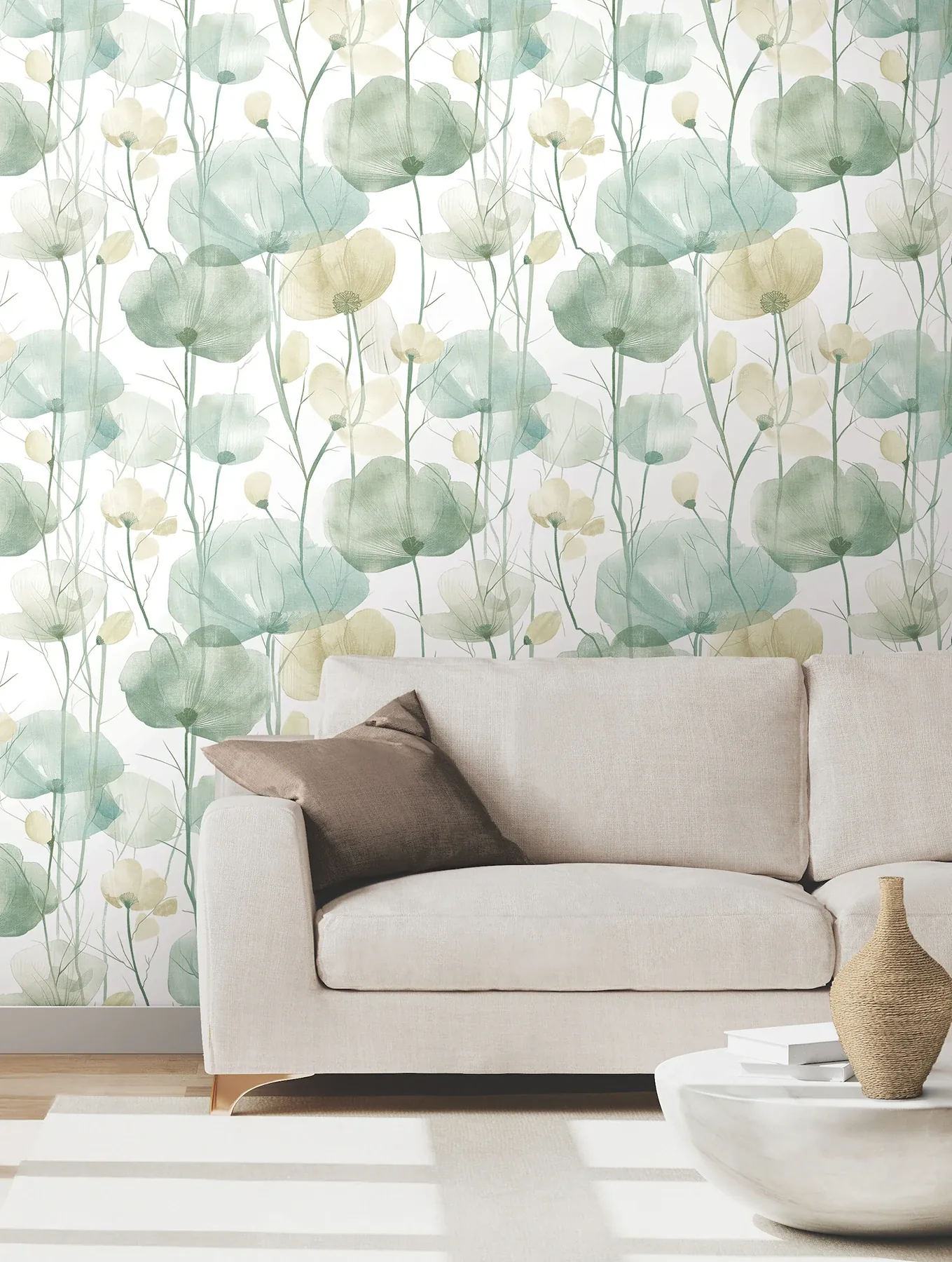 York Designer Series Cotswolds Poppies Turquoise Floral Wallpaper - SKU VR1539