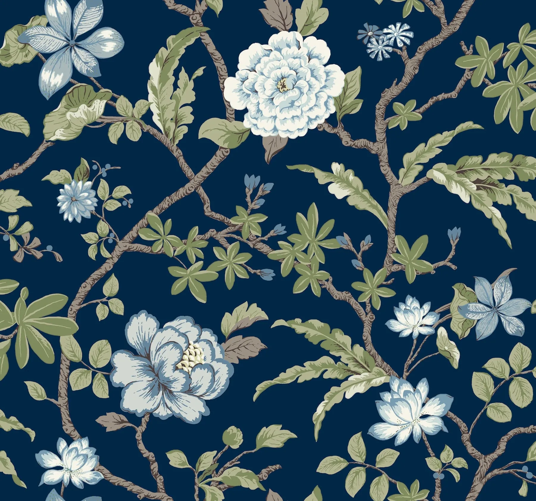 York Designer Series Courtyard Botanical Navy Wallpaper - SKU MX9652