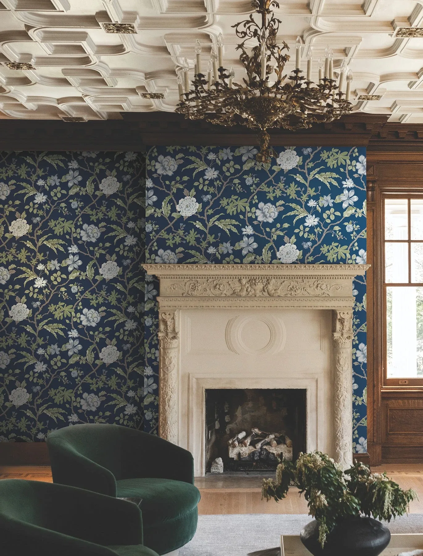 York Designer Series Courtyard Botanical Navy Wallpaper - SKU MX9652