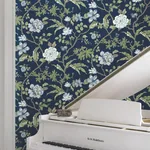 York Designer Series Courtyard Botanical Navy Wallpaper - SKU MX9652