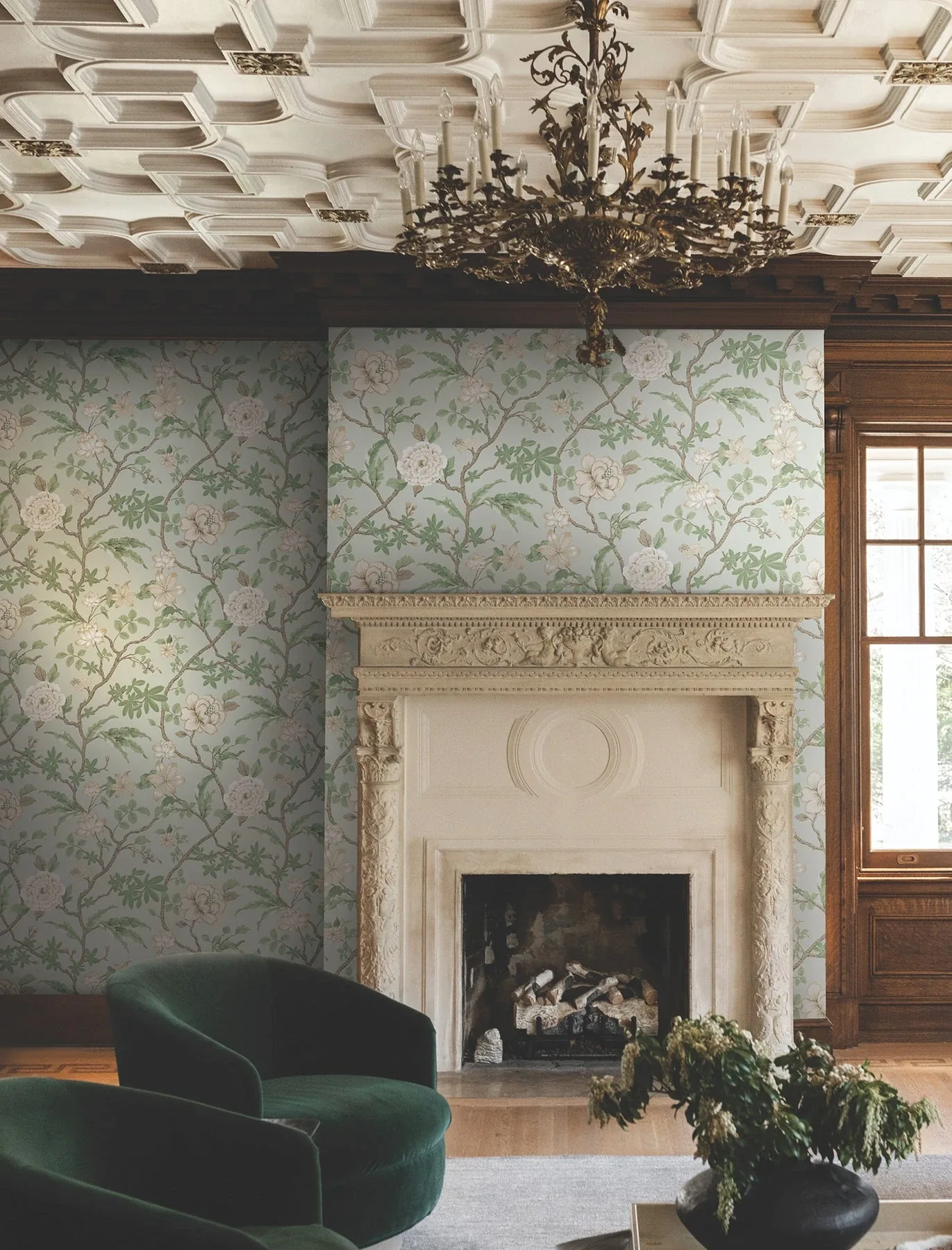 York Designer Series Courtyard Botanical Pale Blue Wallpaper - SKU MX9654
