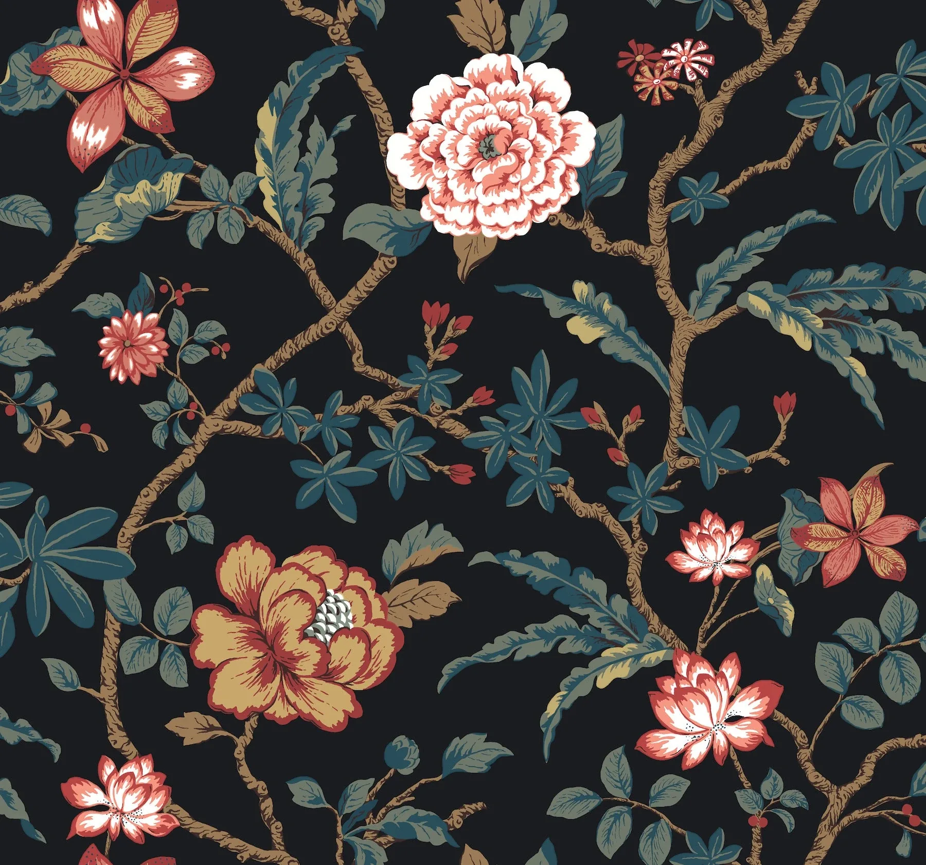 MX9656 | Courtyard Botanical Scarlet Wallpaper