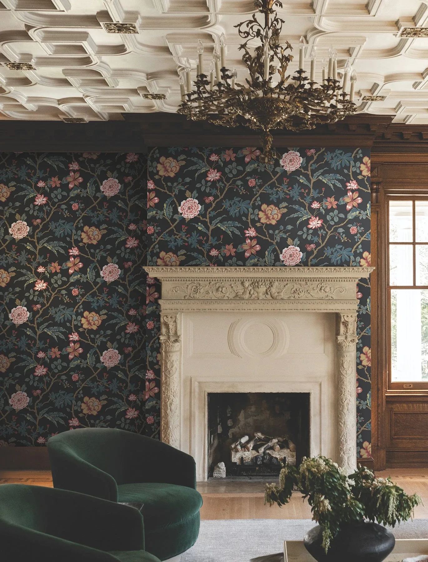 York Designer Series Courtyard Botanical Scarlet Wallpaper - SKU MX9656
