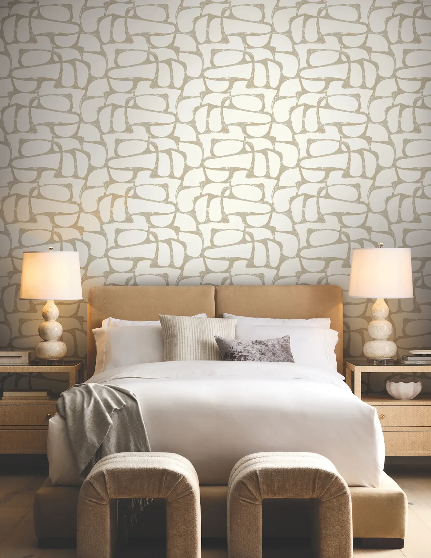 York Designer Series Craftsman Geometric White & Gold Wallpaper - SKU DF3351