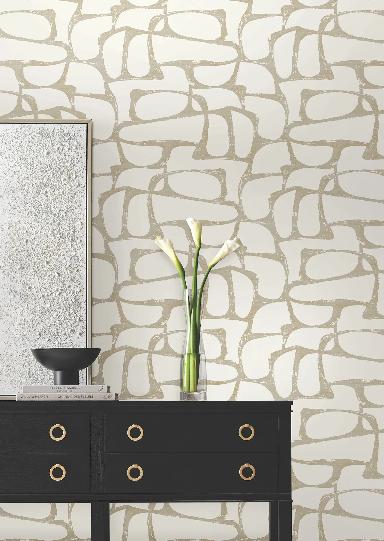 York Designer Series Craftsman Geometric White & Gold Wallpaper - SKU DF3351