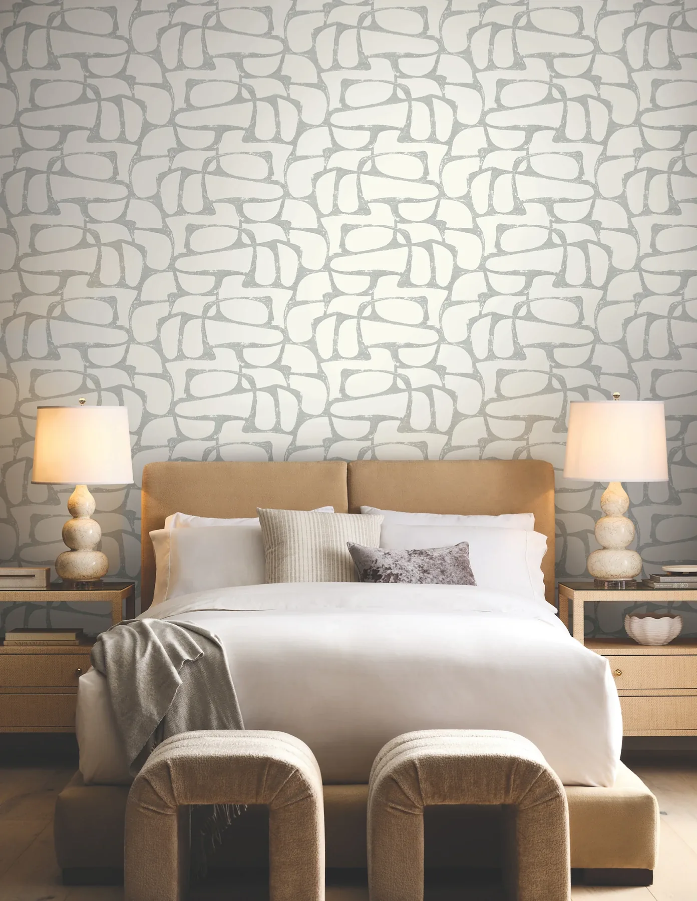 York Designer Series Craftsman Geometric White & Silver Wallpaper - SKU DF3356