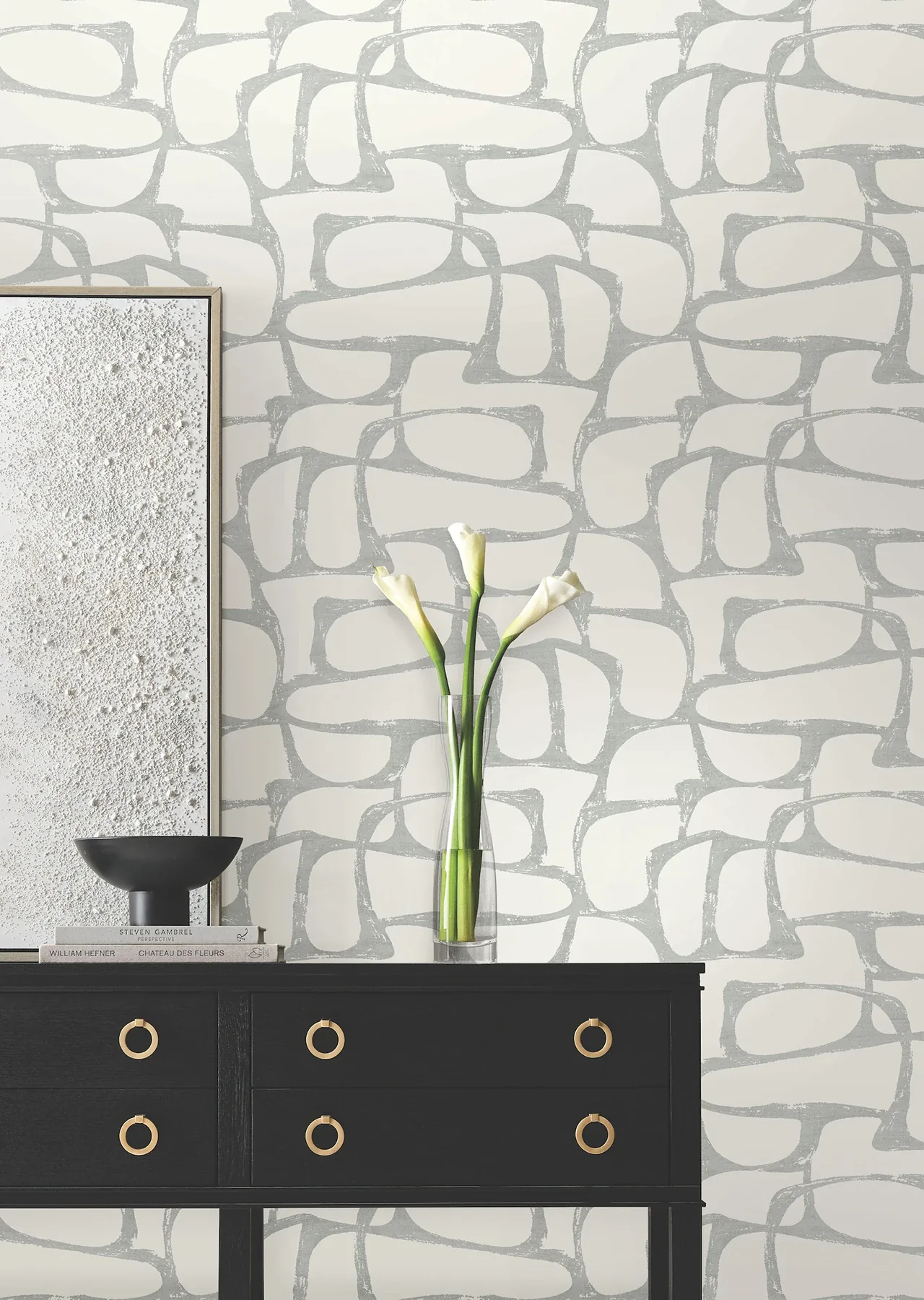York Designer Series Craftsman Geometric White & Silver Wallpaper - SKU DF3356