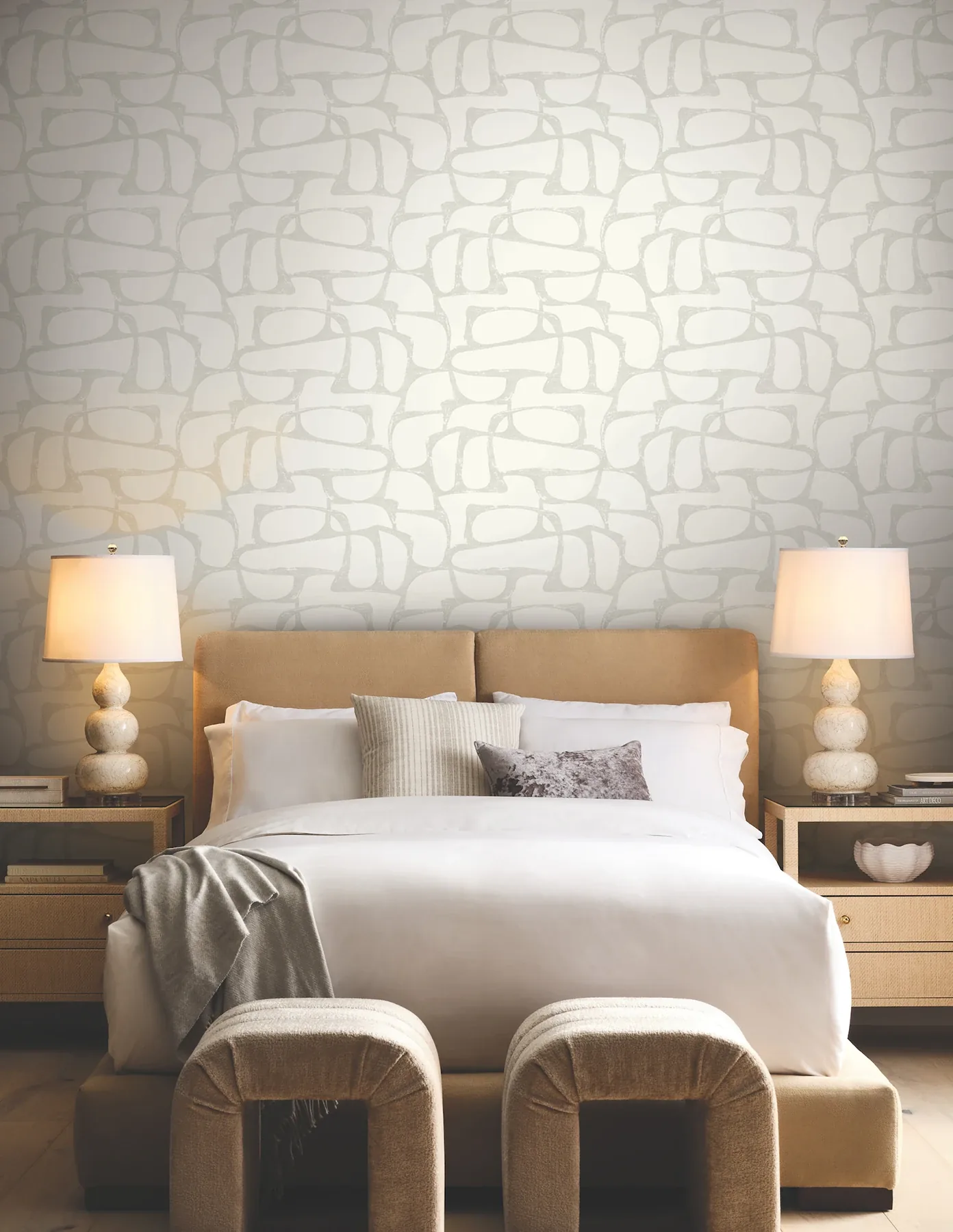 York Designer Series Craftsman Geometric White & Soft Grey Wallpaper - SKU DF3353