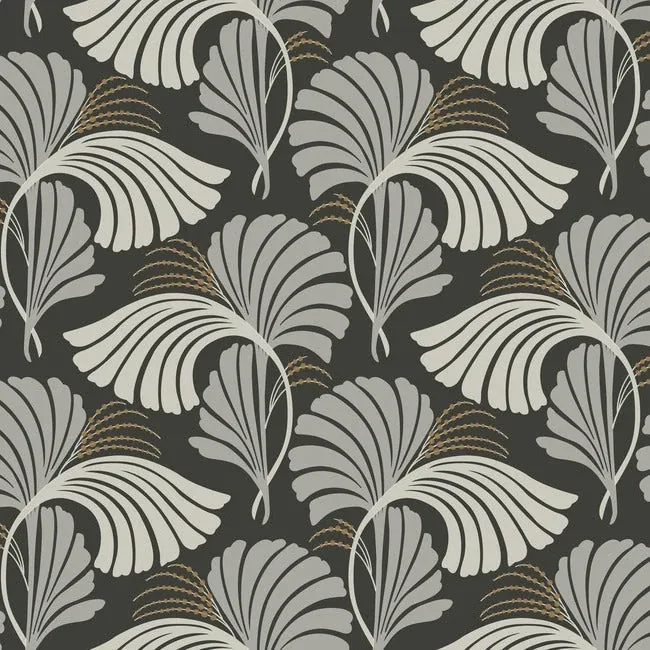 York Designer Series Dancing Leaves Black Wallpaper - SKU DT5134