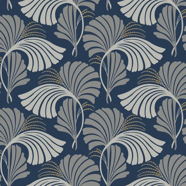 DT5133 | Dancing Leaves Navy Wallpaper