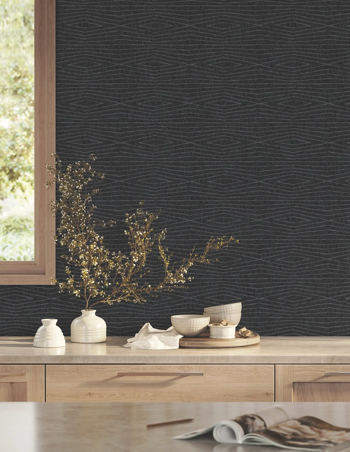 York Designer Series Daystone Black Wallpaper - SKU ZA8013